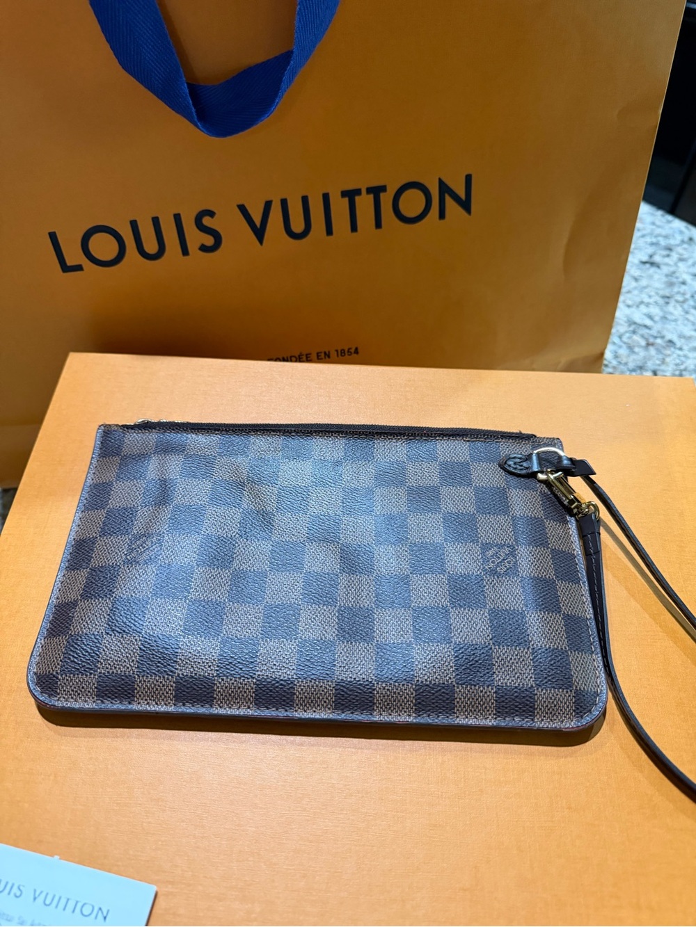Louis Vuitton Damier Ebene Wristlet Pouch in Brown